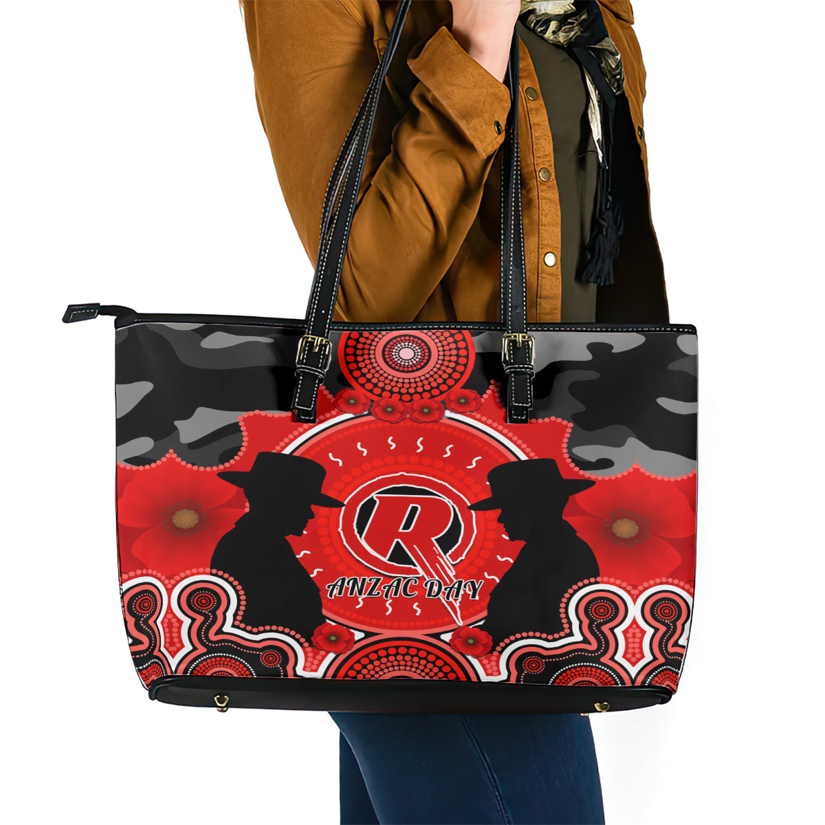 melbourne-renegades-anzac-2024-leather-tote-bag-lest-we-forget-poppy-mix-camouflage