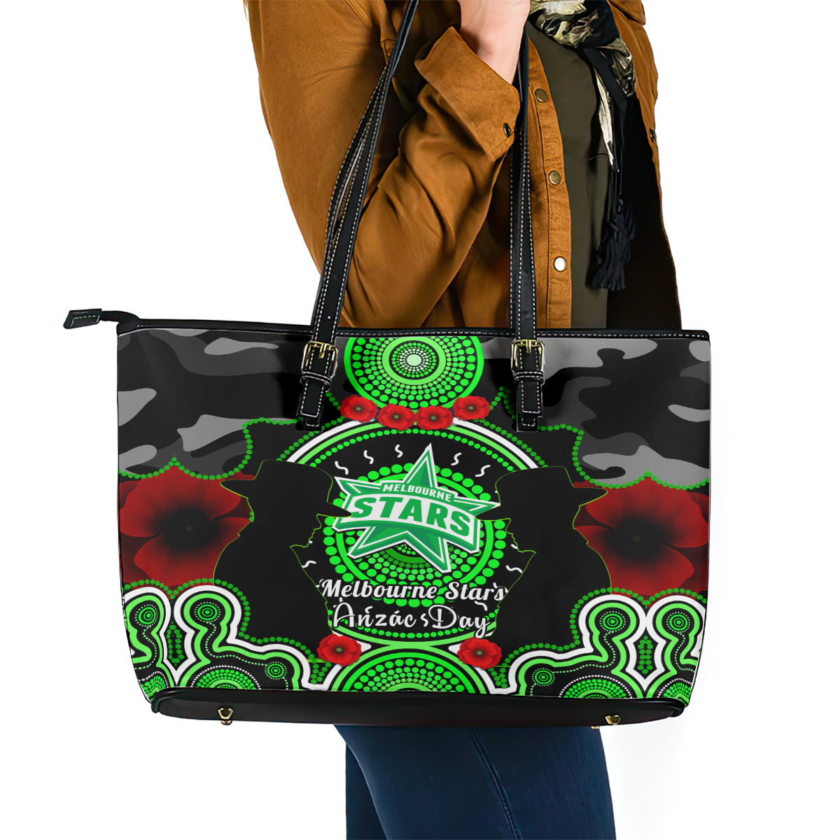 melbourne-stars-anzac-2024-leather-tote-bag-lest-we-forget-poppy-mix-camouflage