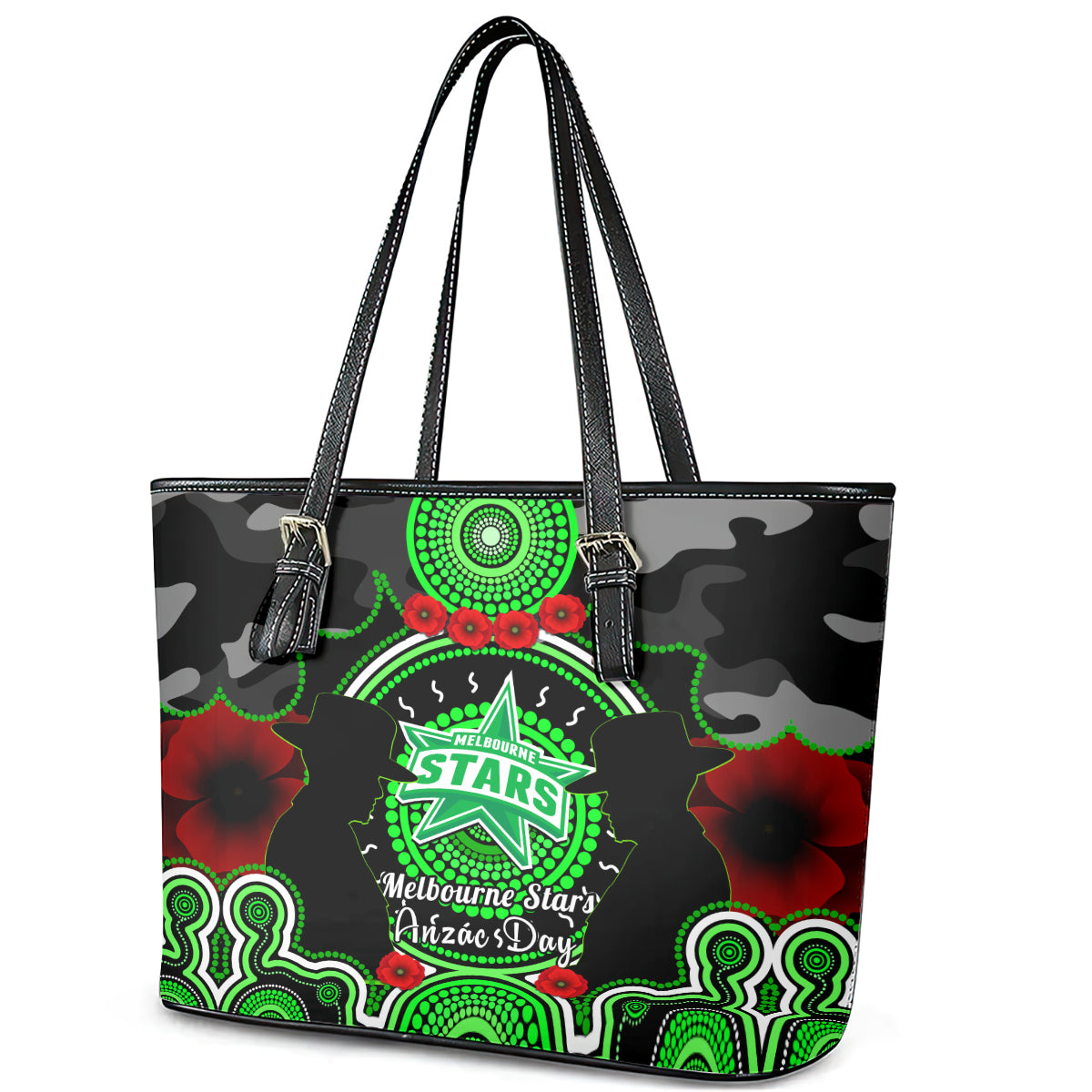 melbourne-stars-anzac-2024-leather-tote-bag-lest-we-forget-poppy-mix-camouflage