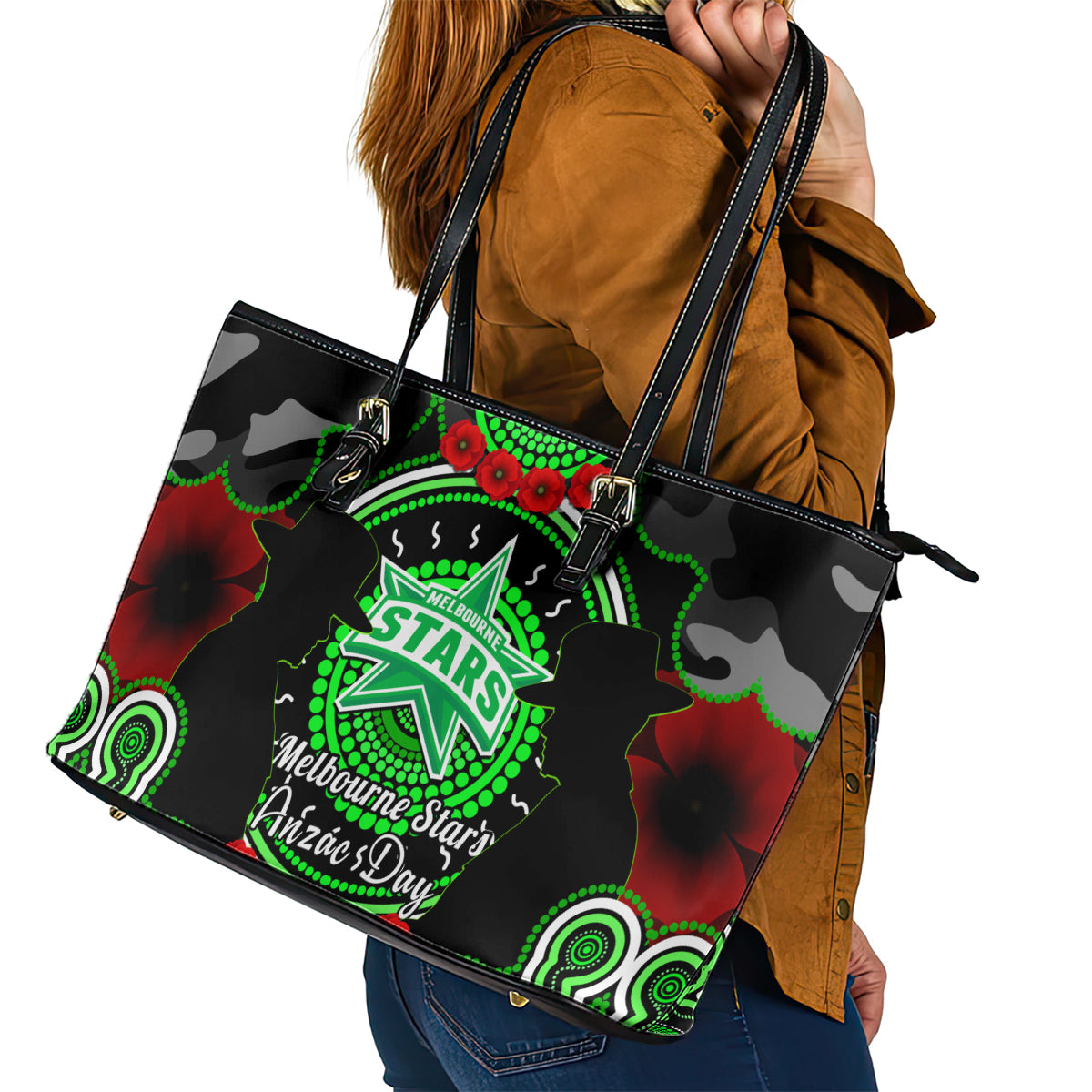 melbourne-stars-anzac-2024-leather-tote-bag-lest-we-forget-poppy-mix-camouflage