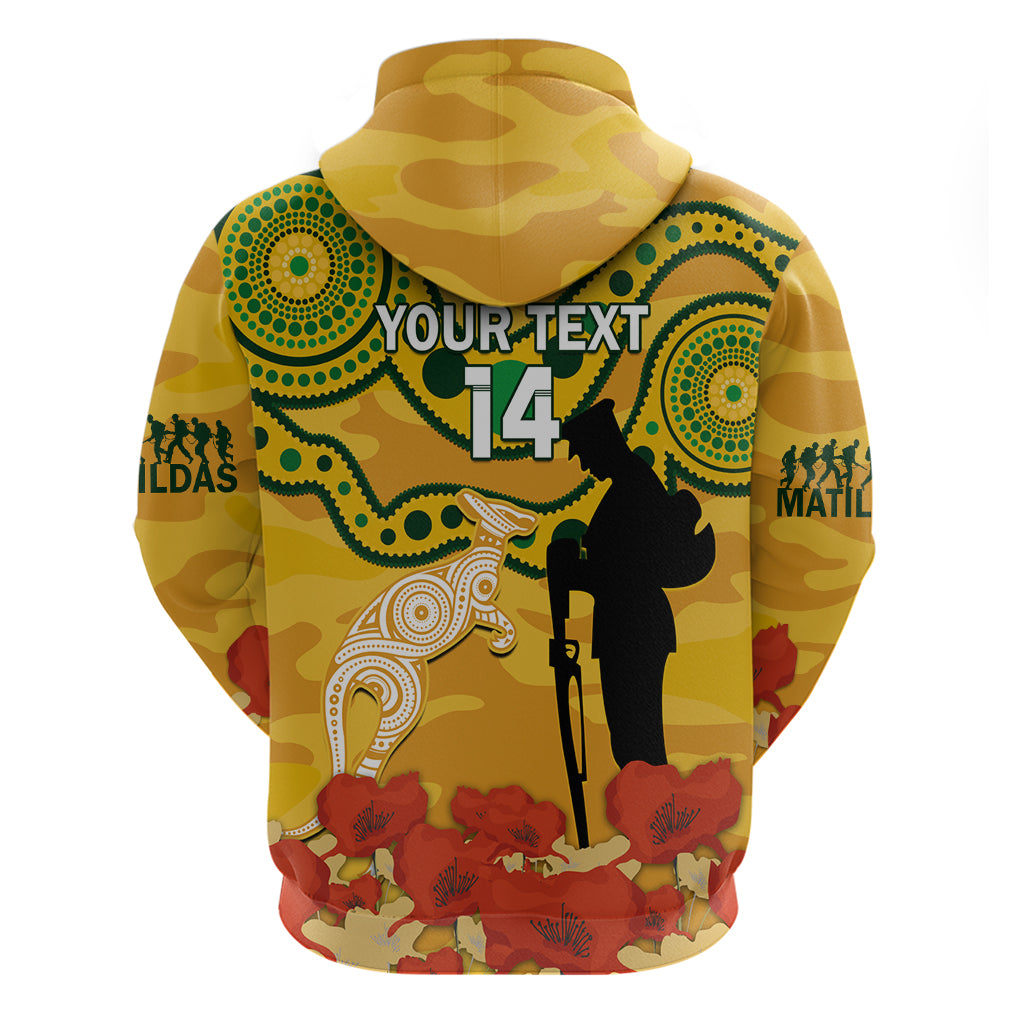 Custom Matildas ANZAC Day Hoodie Lest We Forget Poppies Mix Camouflage Gold