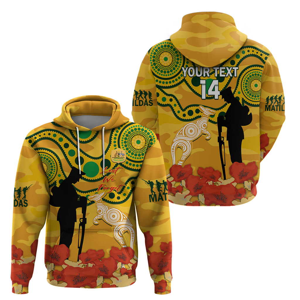 Custom Matildas ANZAC Day Hoodie Lest We Forget Poppies Mix Camouflage Gold