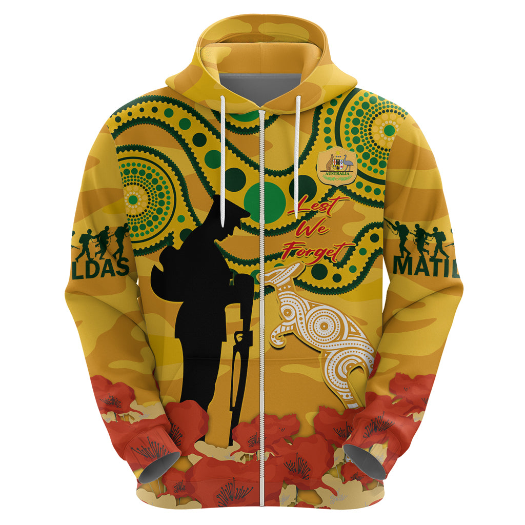 Custom Matildas ANZAC Day Hoodie Lest We Forget Poppies Mix Camouflage Gold