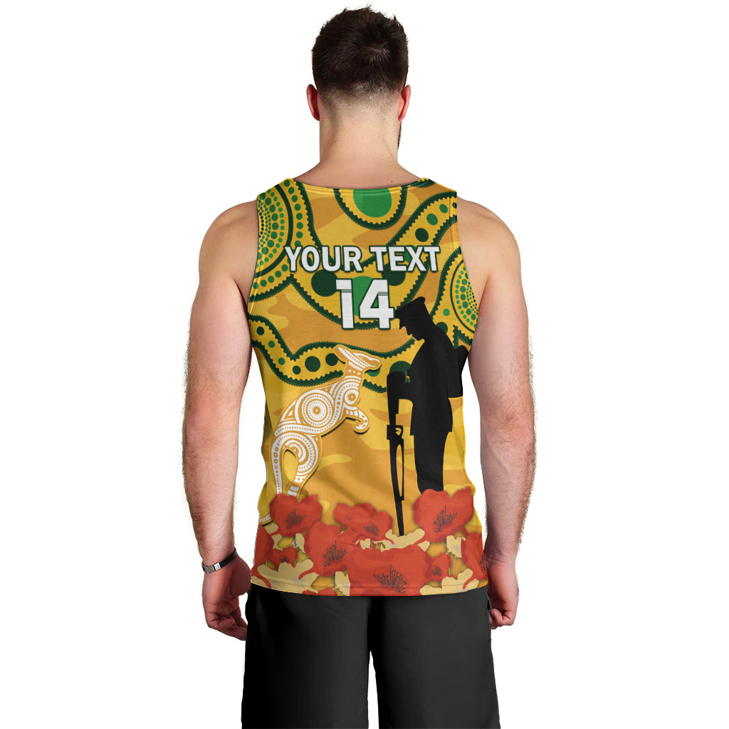 Custom Matildas ANZAC Day Men Tank Top Lest We Forget Poppies Mix Camouflage Gold