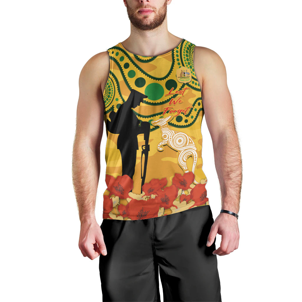 Custom Matildas ANZAC Day Men Tank Top Lest We Forget Poppies Mix Camouflage Gold