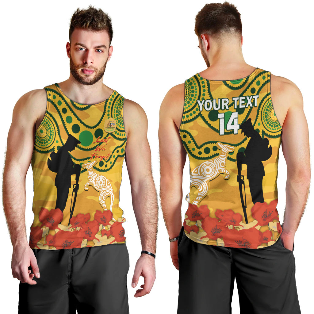 Custom Matildas ANZAC Day Men Tank Top Lest We Forget Poppies Mix Camouflage Gold