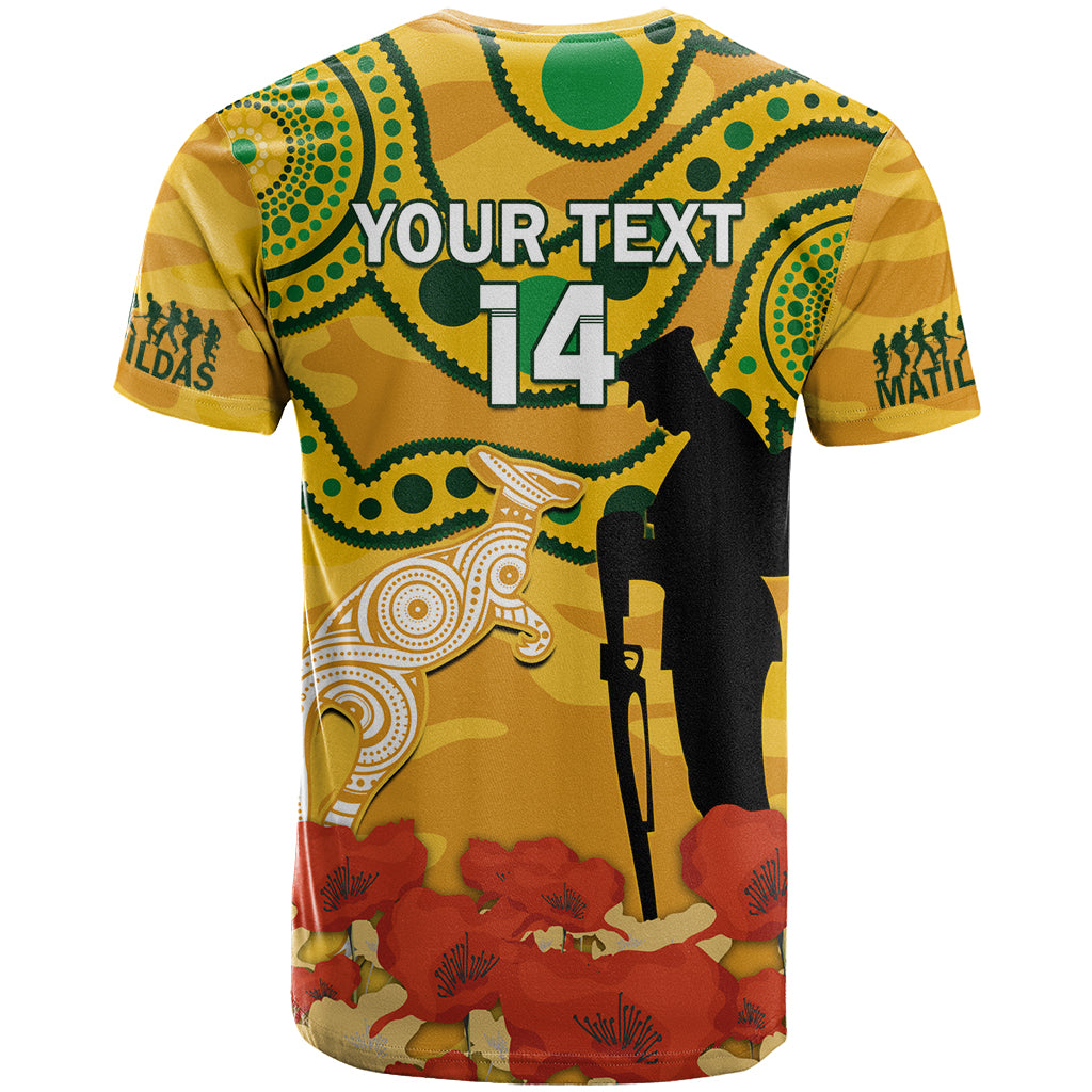 Custom Matildas ANZAC Day T Shirt Lest We Forget Poppies Mix Camouflage Gold