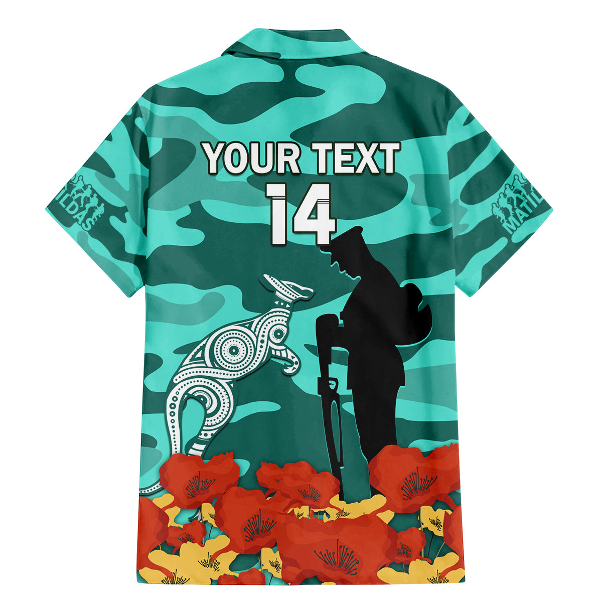 Custom Matildas ANZAC Day Family Matching Mermaid Dress and Hawaiian Shirt Lest We Forget Poppies Mix Camouflage Turquoise