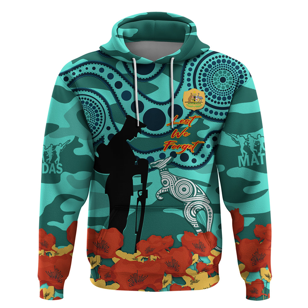 Custom Matildas ANZAC Day Hoodie Lest We Forget Poppies Mix Camouflage Turquoise