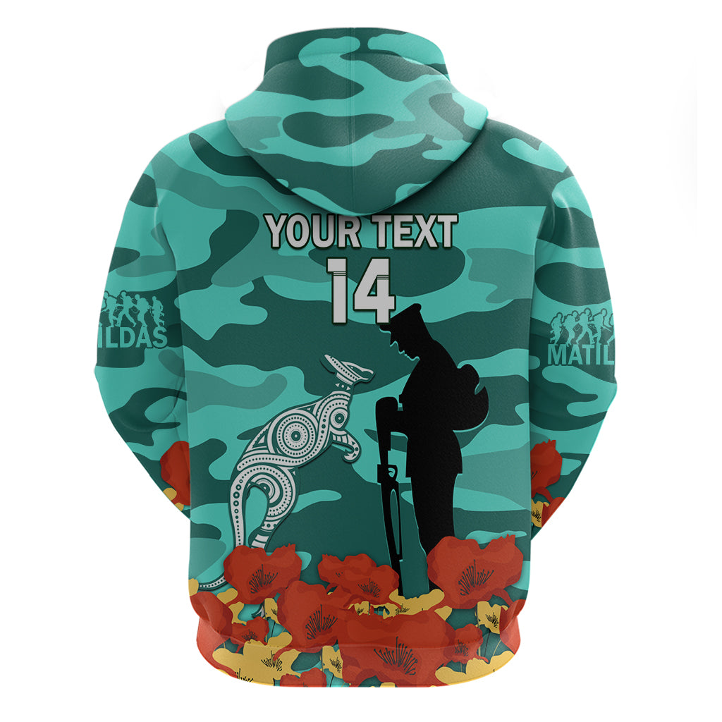 Custom Matildas ANZAC Day Hoodie Lest We Forget Poppies Mix Camouflage Turquoise