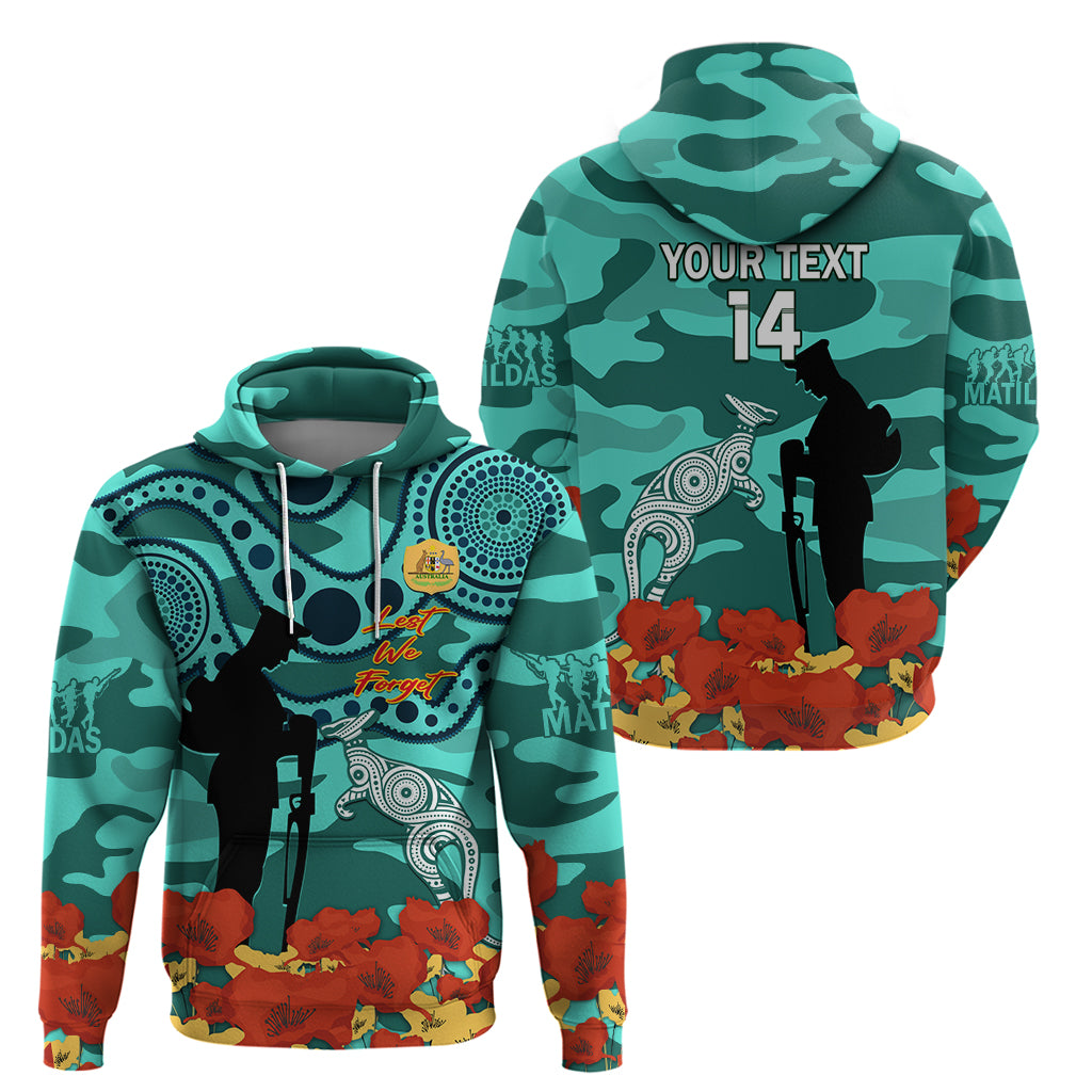 Custom Matildas ANZAC Day Hoodie Lest We Forget Poppies Mix Camouflage Turquoise