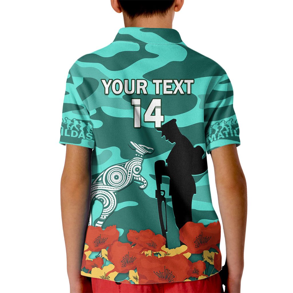 Custom Matildas ANZAC Day Kid Polo Shirt Lest We Forget Poppies Mix Camouflage Turquoise