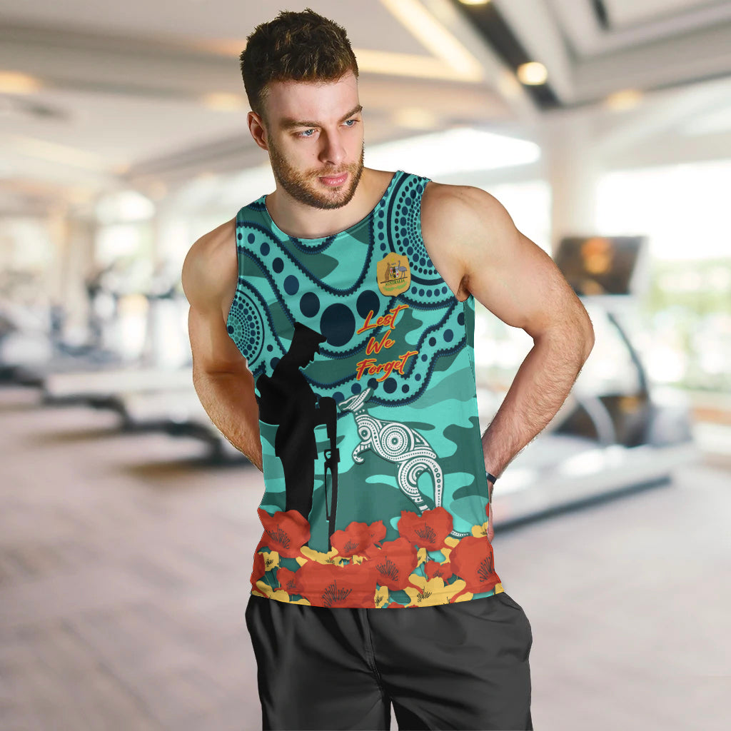 Custom Matildas ANZAC Day Men Tank Top Lest We Forget Poppies Mix Camouflage Turquoise