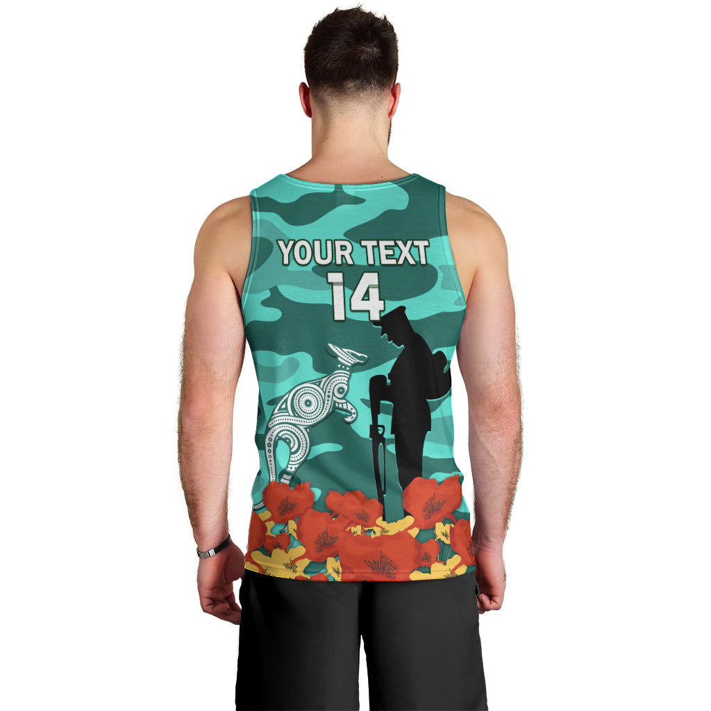 Custom Matildas ANZAC Day Men Tank Top Lest We Forget Poppies Mix Camouflage Turquoise