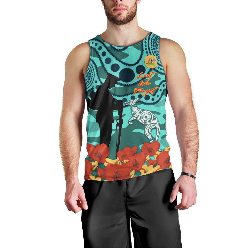 Custom Matildas ANZAC Day Men Tank Top Lest We Forget Poppies Mix Camouflage Turquoise