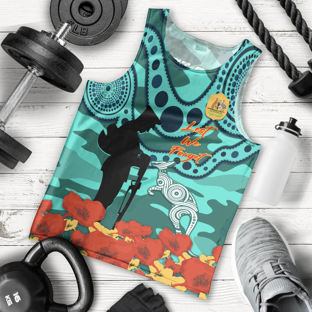 Custom Matildas ANZAC Day Men Tank Top Lest We Forget Poppies Mix Camouflage Turquoise