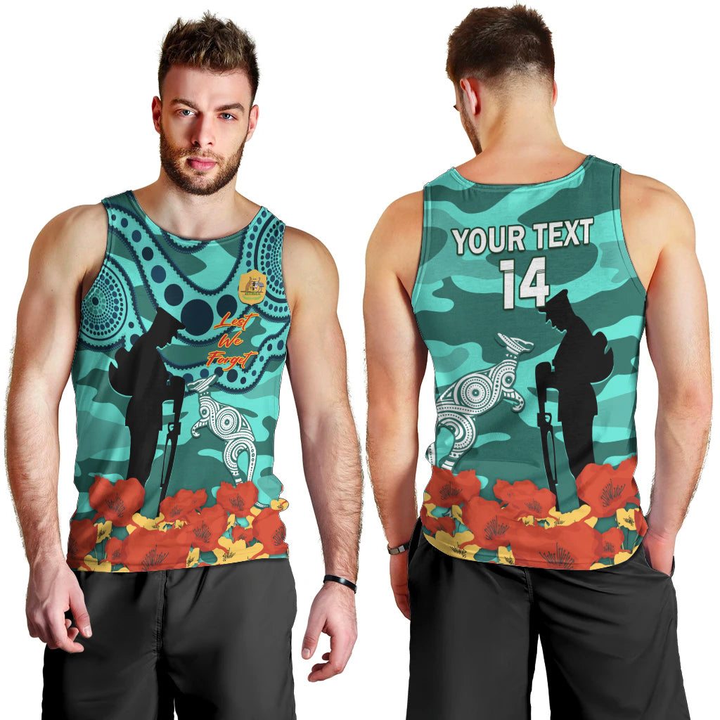 Custom Matildas ANZAC Day Men Tank Top Lest We Forget Poppies Mix Camouflage Turquoise