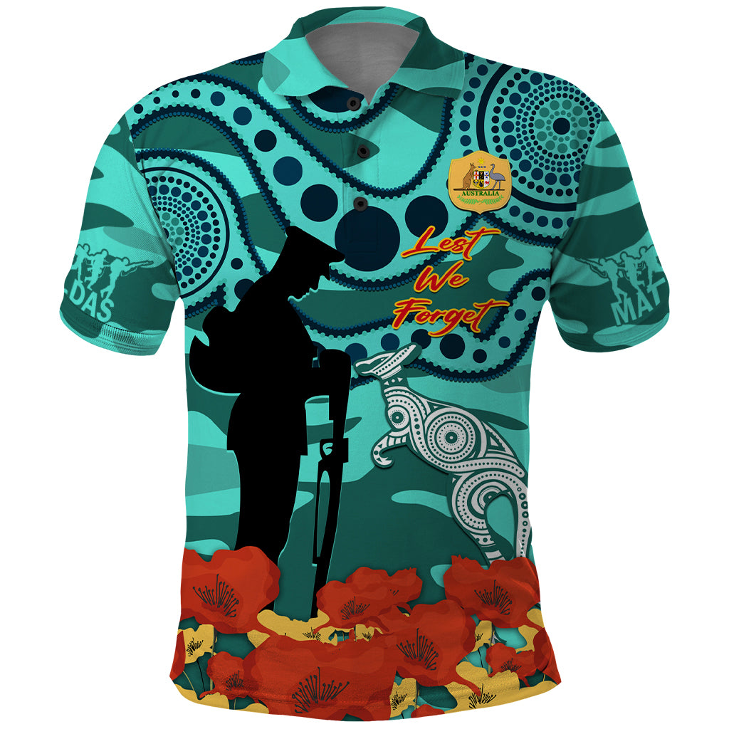 Custom Matildas ANZAC Day Polo Shirt Lest We Forget Poppies Mix Camouflage Turquoise