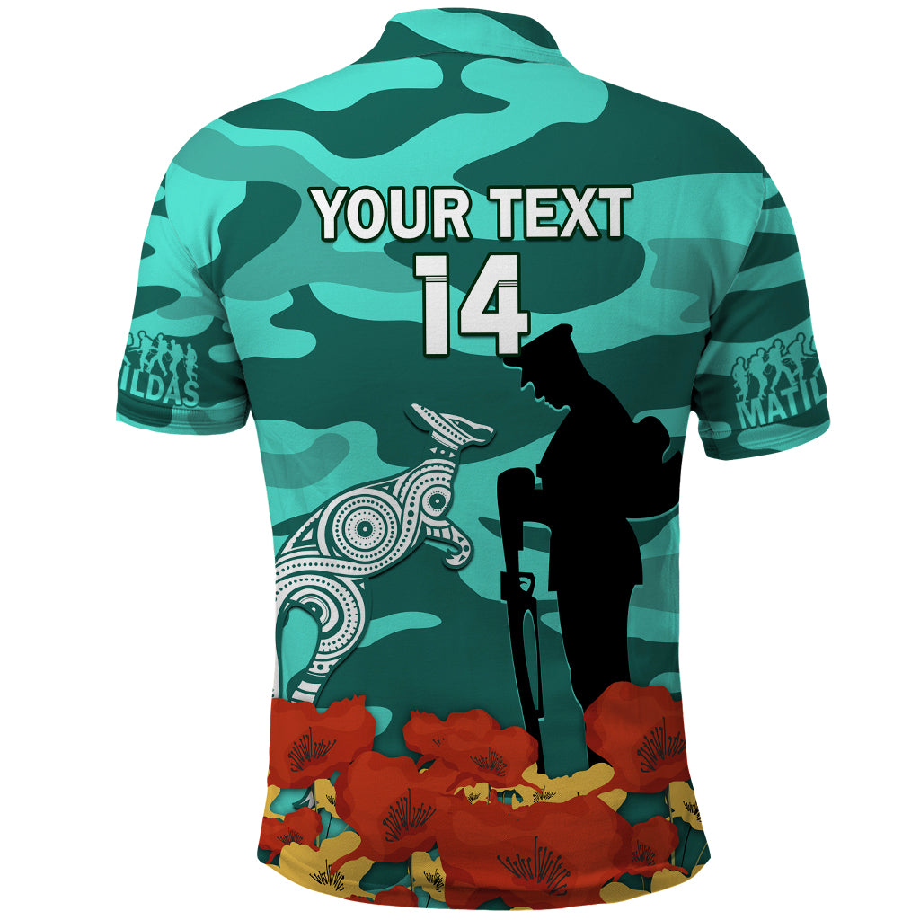 Custom Matildas ANZAC Day Polo Shirt Lest We Forget Poppies Mix Camouflage Turquoise