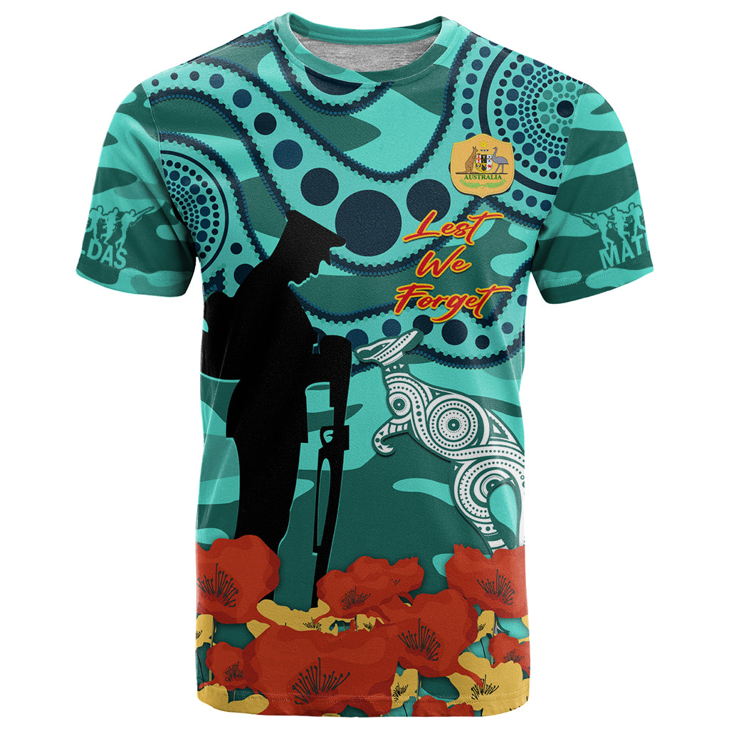 Custom Matildas ANZAC Day T Shirt Lest We Forget Poppies Mix Camouflage Turquoise