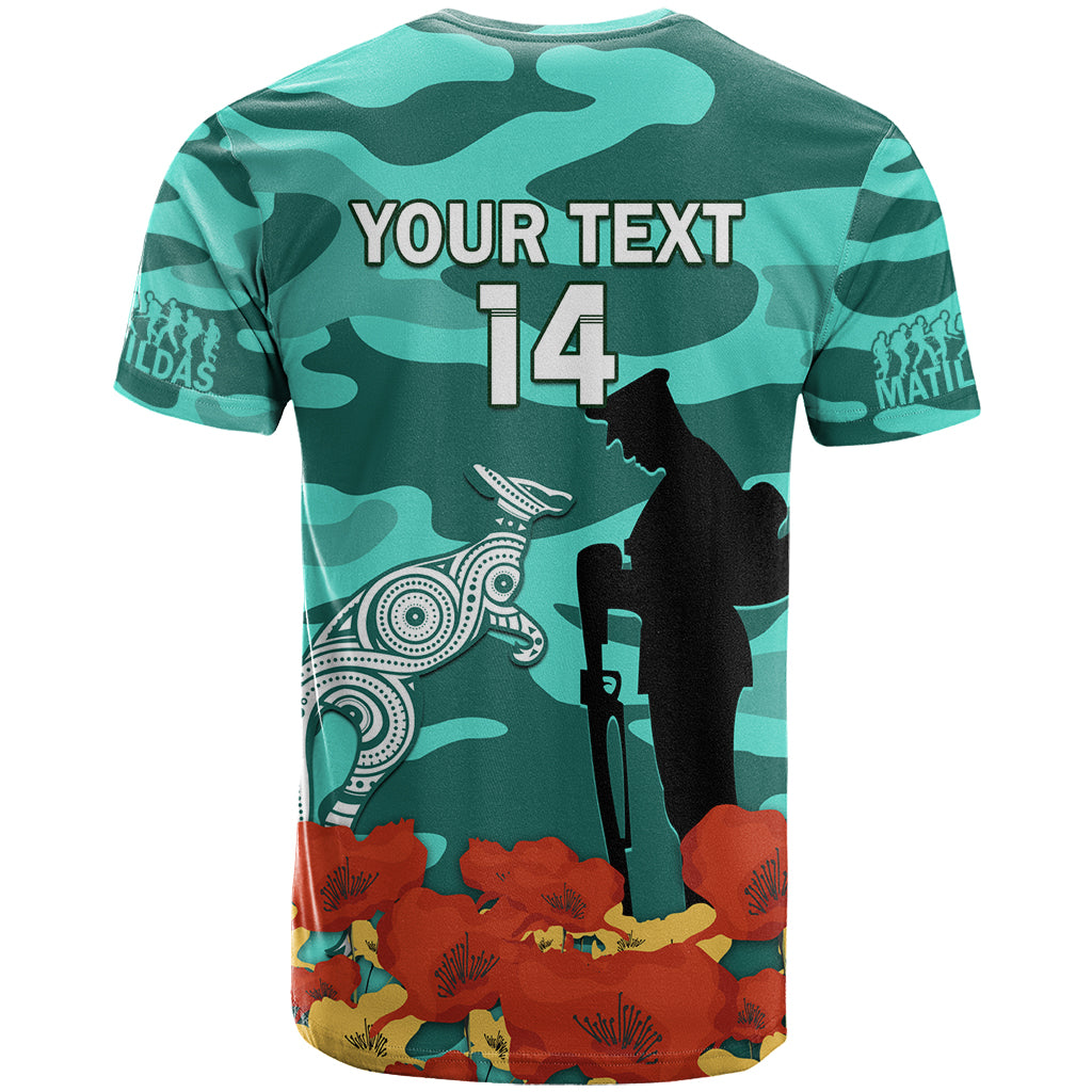 Custom Matildas ANZAC Day T Shirt Lest We Forget Poppies Mix Camouflage Turquoise