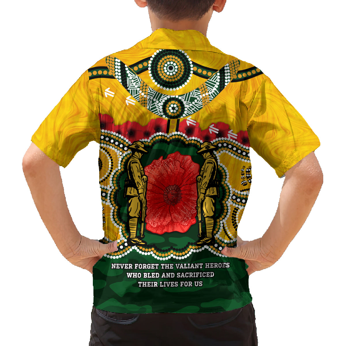 Matildas ANZAC Day 2024 Family Matching Long Sleeve Bodycon Dress and Hawaiian Shirt Australian Army We Will Remember Them Aboriginal Art