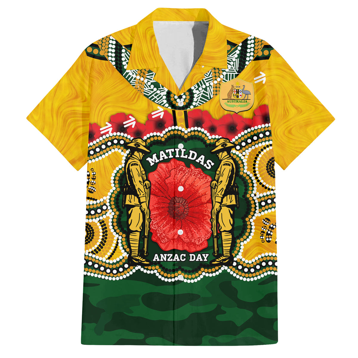 Matildas ANZAC Day 2024 Family Matching Long Sleeve Bodycon Dress and Hawaiian Shirt Australian Army We Will Remember Them Aboriginal Art