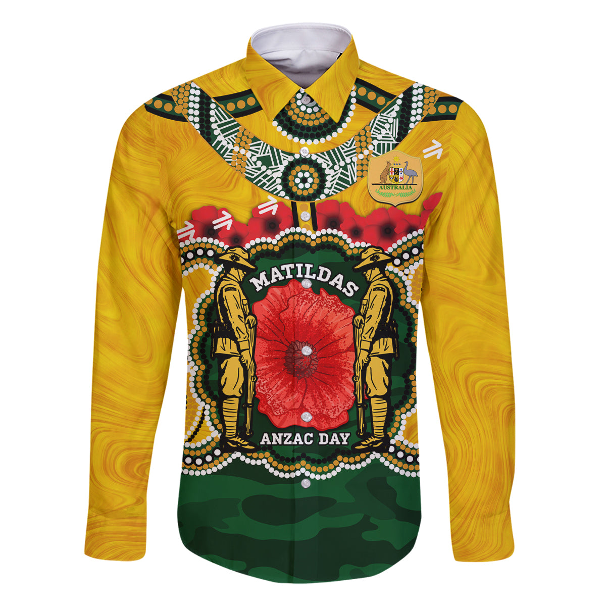 Matildas ANZAC Day 2024 Family Matching Long Sleeve Bodycon Dress and Hawaiian Shirt Australian Army We Will Remember Them Aboriginal Art