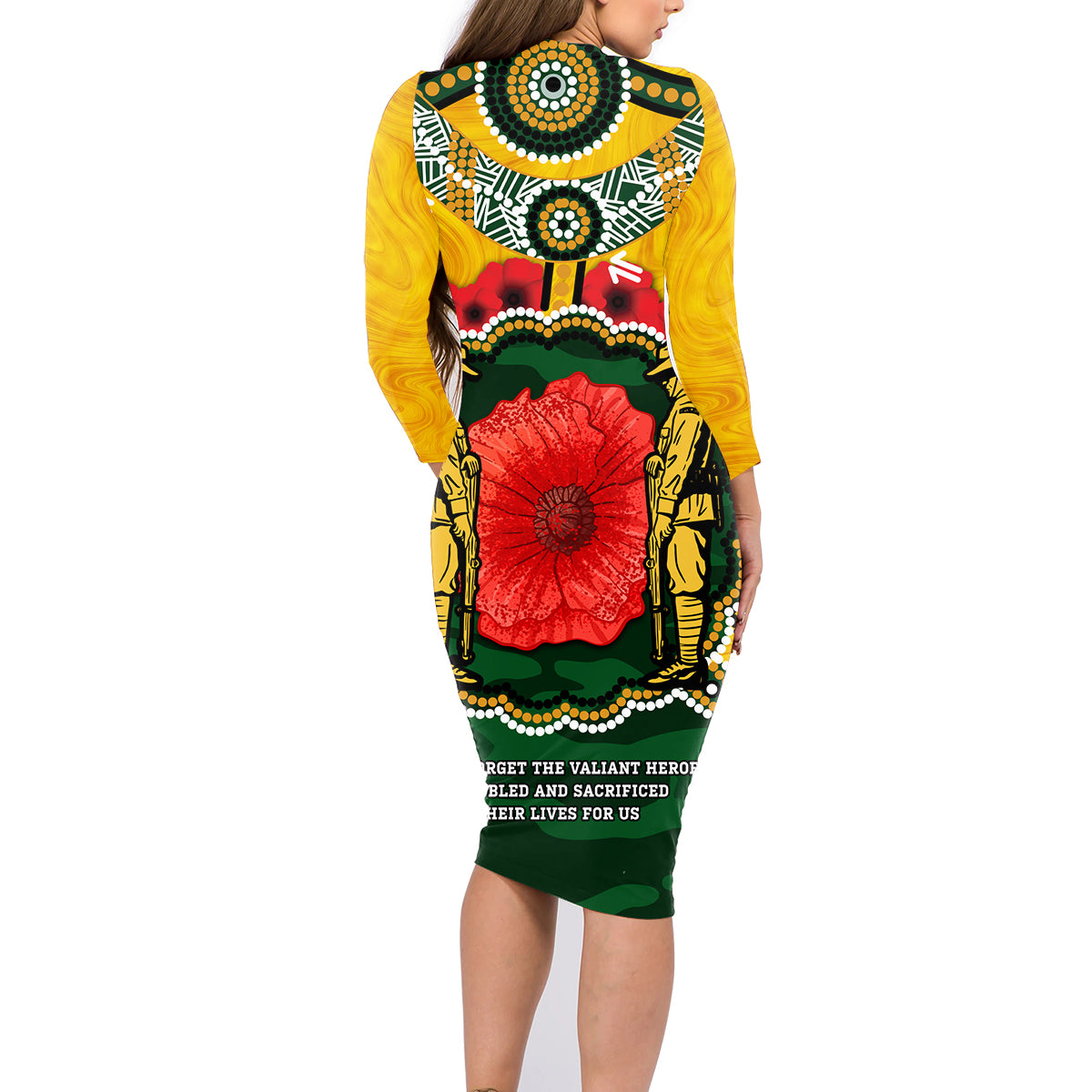 Matildas ANZAC Day 2024 Family Matching Long Sleeve Bodycon Dress and Hawaiian Shirt Australian Army We Will Remember Them Aboriginal Art