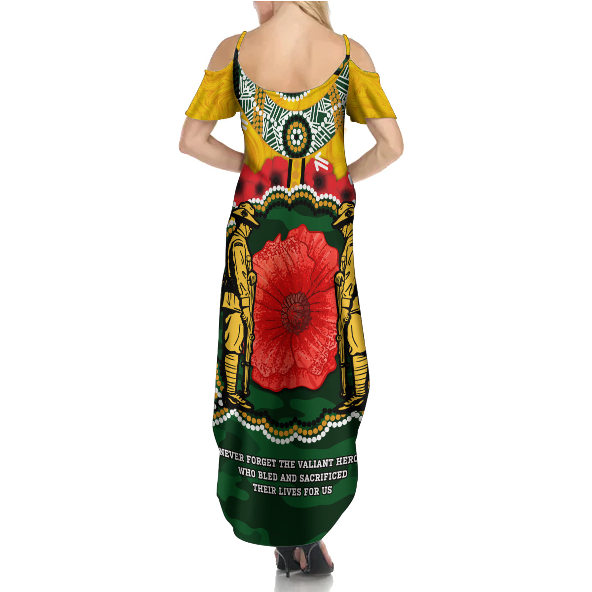 Matildas ANZAC Day 2024 Family Matching Summer Maxi Dress and Hawaiian Shirt Australian Army We Will Remember Them Aboriginal Art