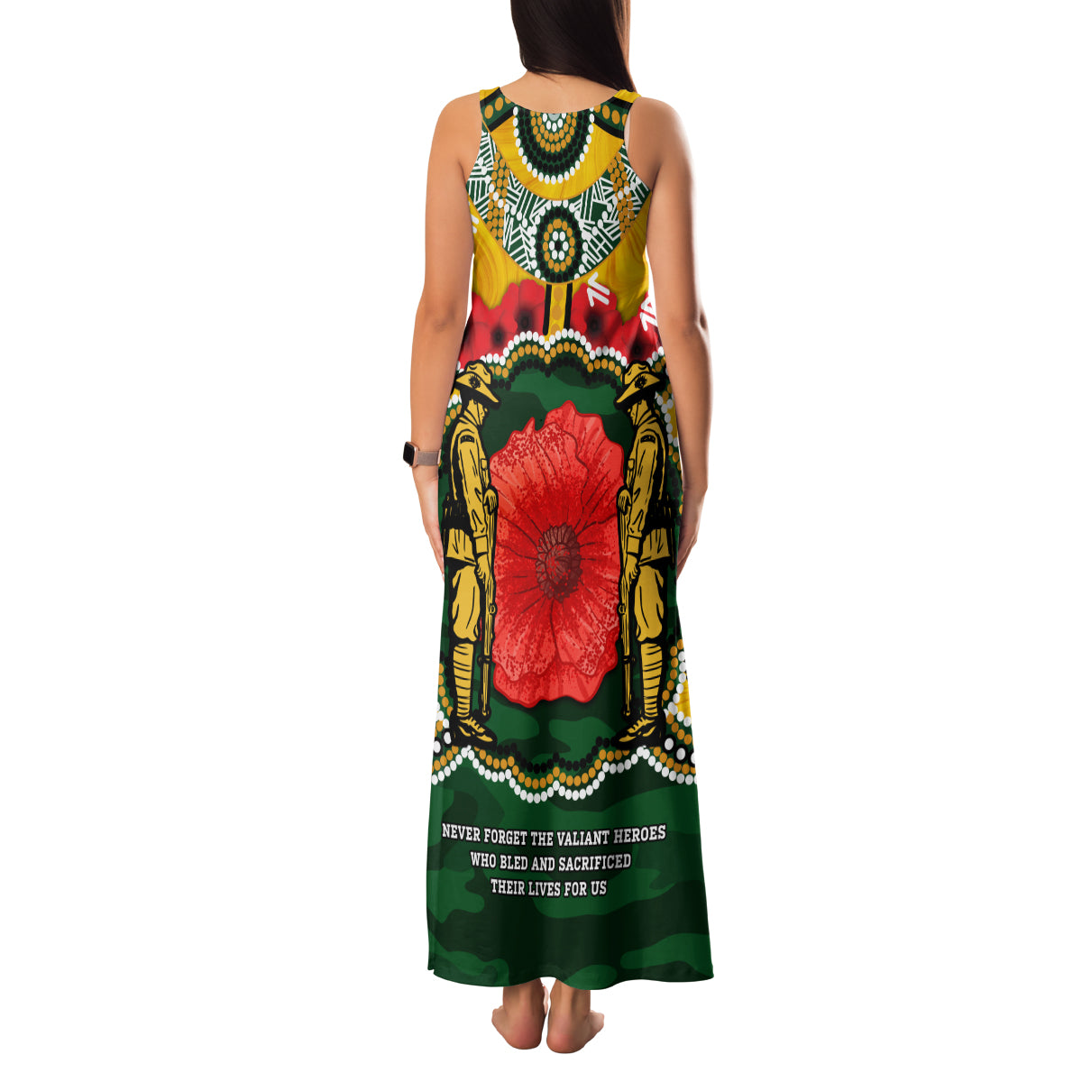 Matildas ANZAC Day 2024 Family Matching Tank Maxi Dress and Hawaiian Shirt Australian Army We Will Remember Them Aboriginal Art