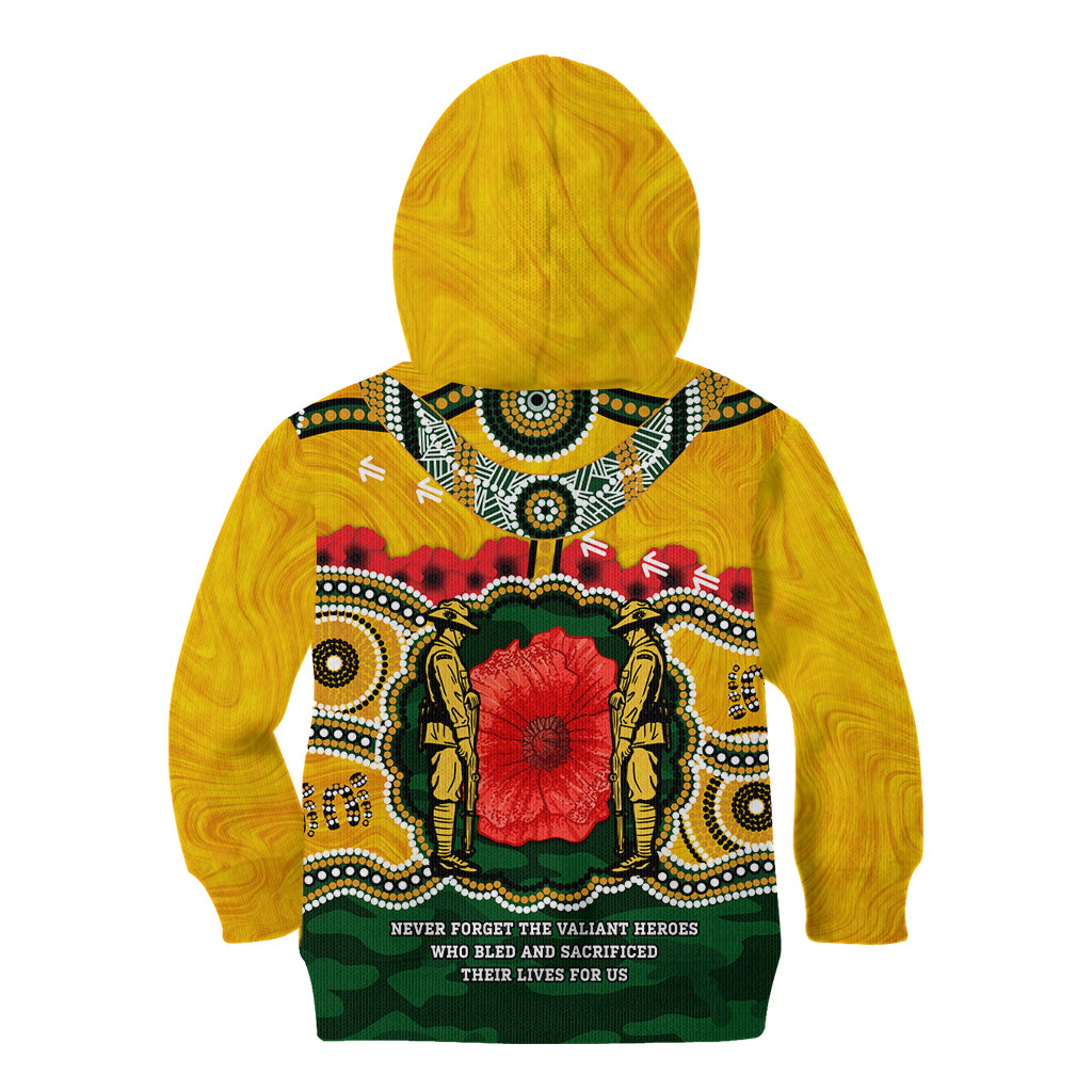 Matildas ANZAC Day 2024 Kid Hoodie Australian Army We Will Remember Them Aboriginal Art