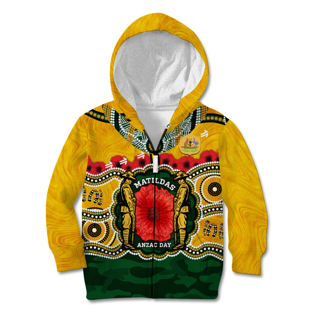 Matildas ANZAC Day 2024 Kid Hoodie Australian Army We Will Remember Them Aboriginal Art