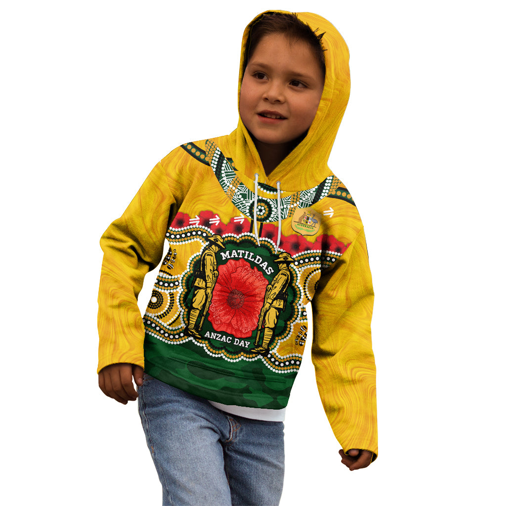 Matildas ANZAC Day 2024 Kid Hoodie Australian Army We Will Remember Them Aboriginal Art