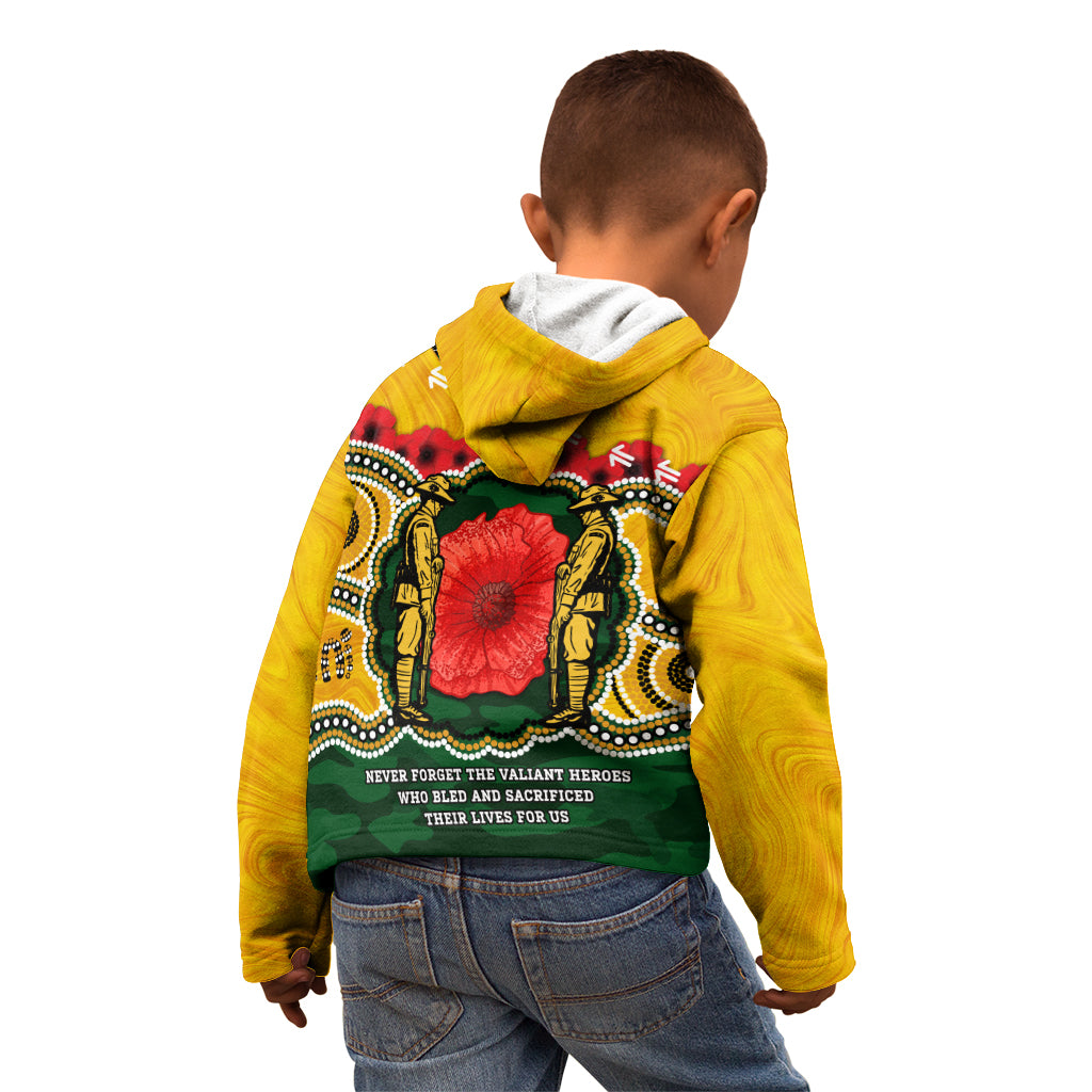 Matildas ANZAC Day 2024 Kid Hoodie Australian Army We Will Remember Them Aboriginal Art