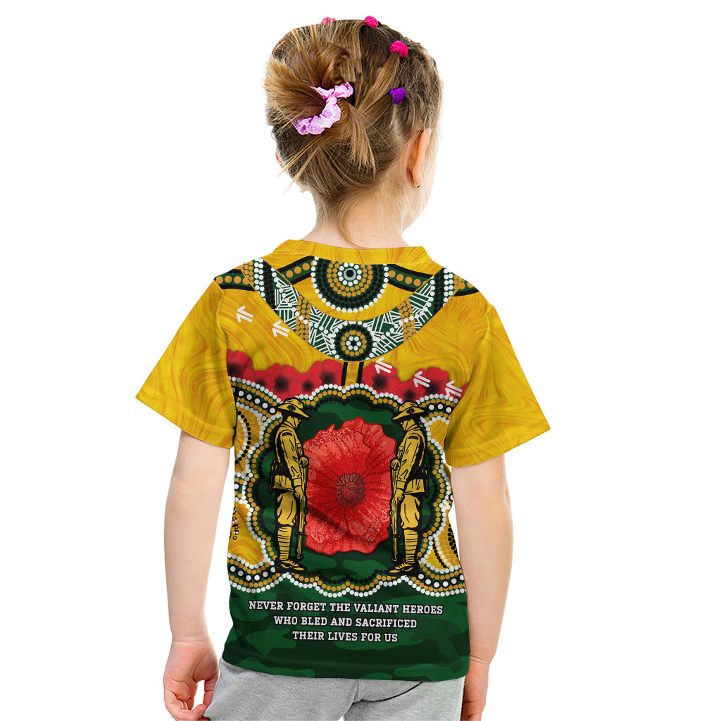 Matildas ANZAC Day 2024 Kid T Shirt Australian Army We Will Remember Them Aboriginal Art