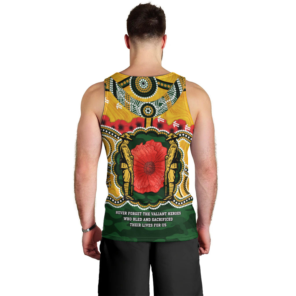 Matildas ANZAC Day 2024 Men Tank Top Australian Army We Will Remember Them Aboriginal Art