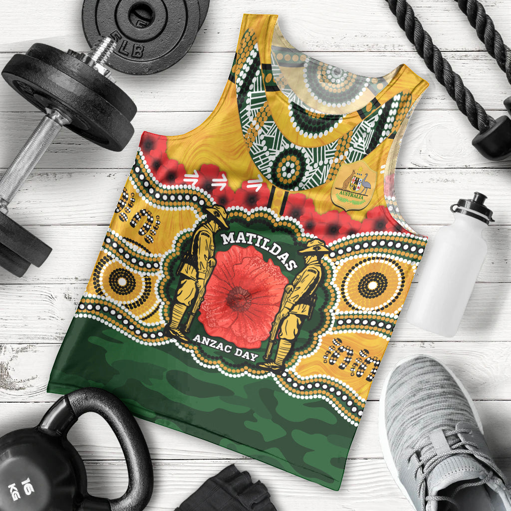 Matildas ANZAC Day 2024 Men Tank Top Australian Army We Will Remember Them Aboriginal Art