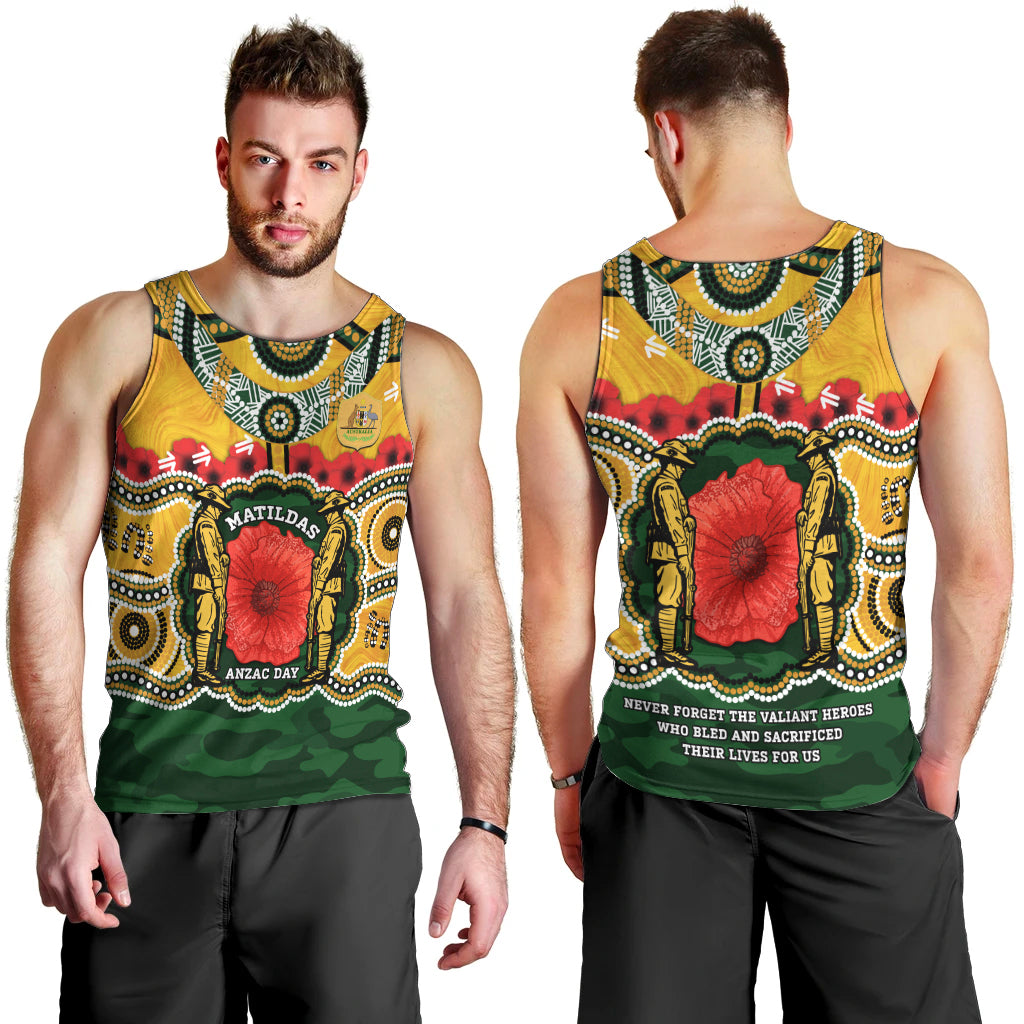 Matildas ANZAC Day 2024 Men Tank Top Australian Army We Will Remember Them Aboriginal Art