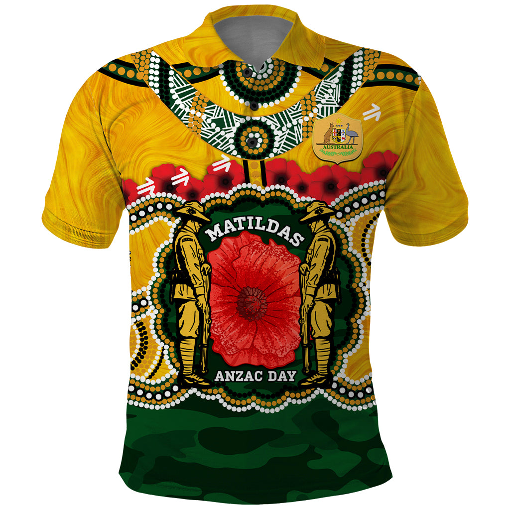 Matildas ANZAC Day 2024 Polo Shirt Australian Army We Will Remember Them Aboriginal Art