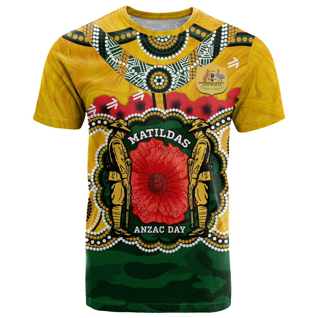 Matildas ANZAC Day 2024 T Shirt Australian Army We Will Remember Them Aboriginal Art