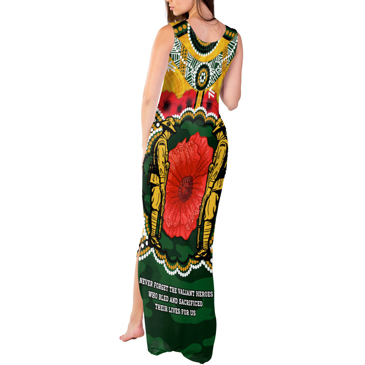 Matildas ANZAC Day 2024 Tank Maxi Dress Australian Army We Will Remember Them Aboriginal Art