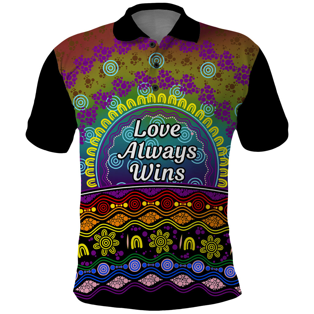 Australia LGBT History Month Polo Shirt Love Always Wins Aboriginal