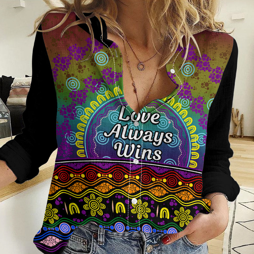 Australia LGBT History Month Women Casual Shirt Love Always Wins Aboriginal