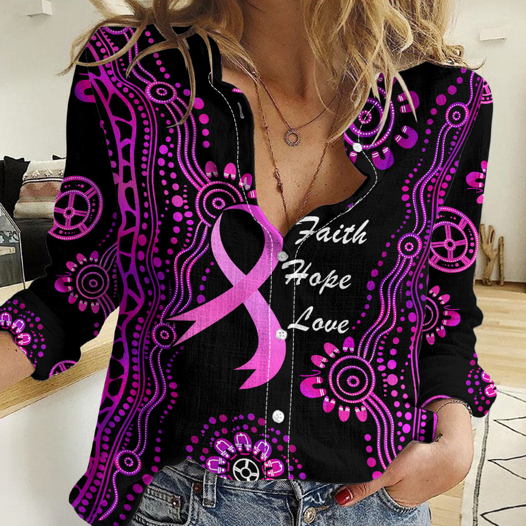 Personalised Faith Hope Love Australia Breast Cancer Women Casual Shirt Pink Ribbon Indigenous