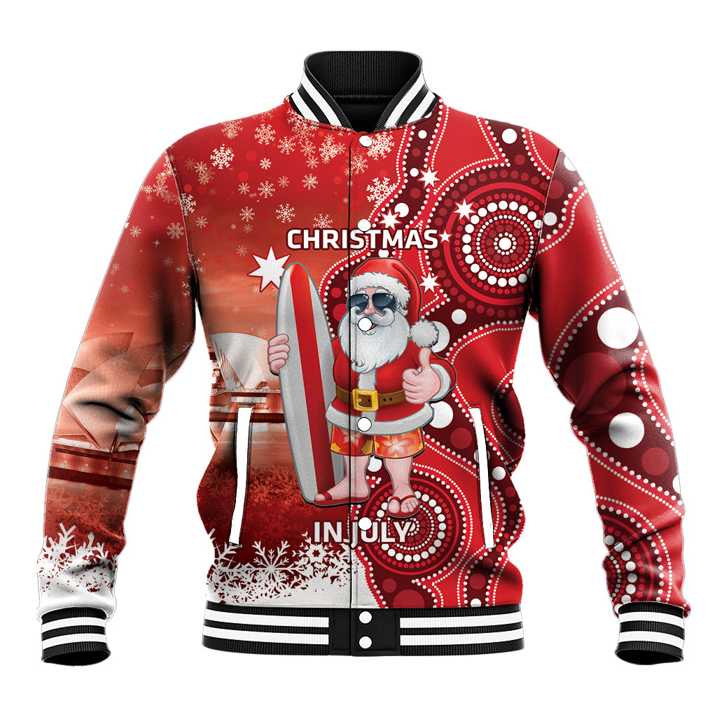 Christmas In July Australia Baseball Jacket Santa Surfboard Sydney Opera House - Red