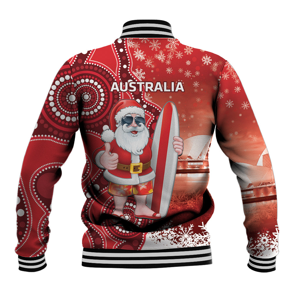 Christmas In July Australia Baseball Jacket Santa Surfboard Sydney Opera House - Red