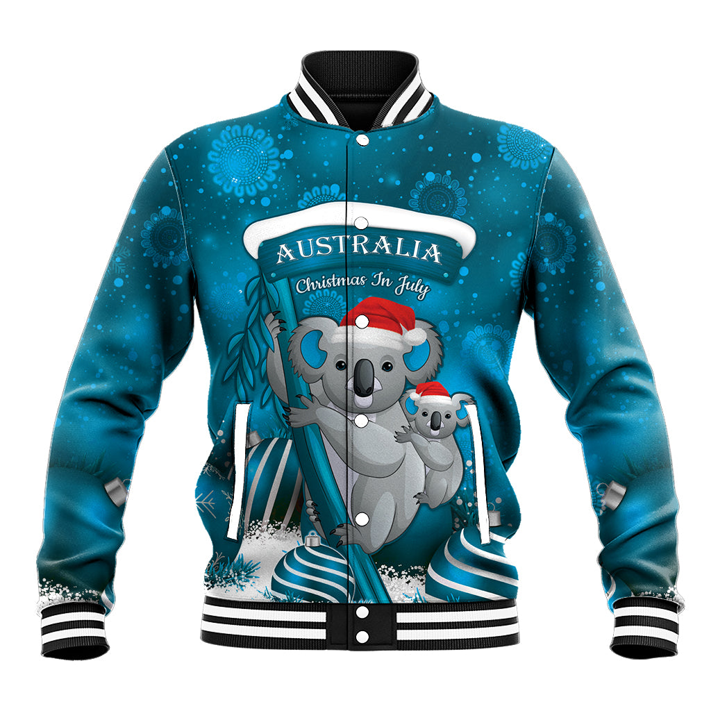 Australia Christmas In July Baseball Jacket Mommy and Baby Koala Santa - Blue