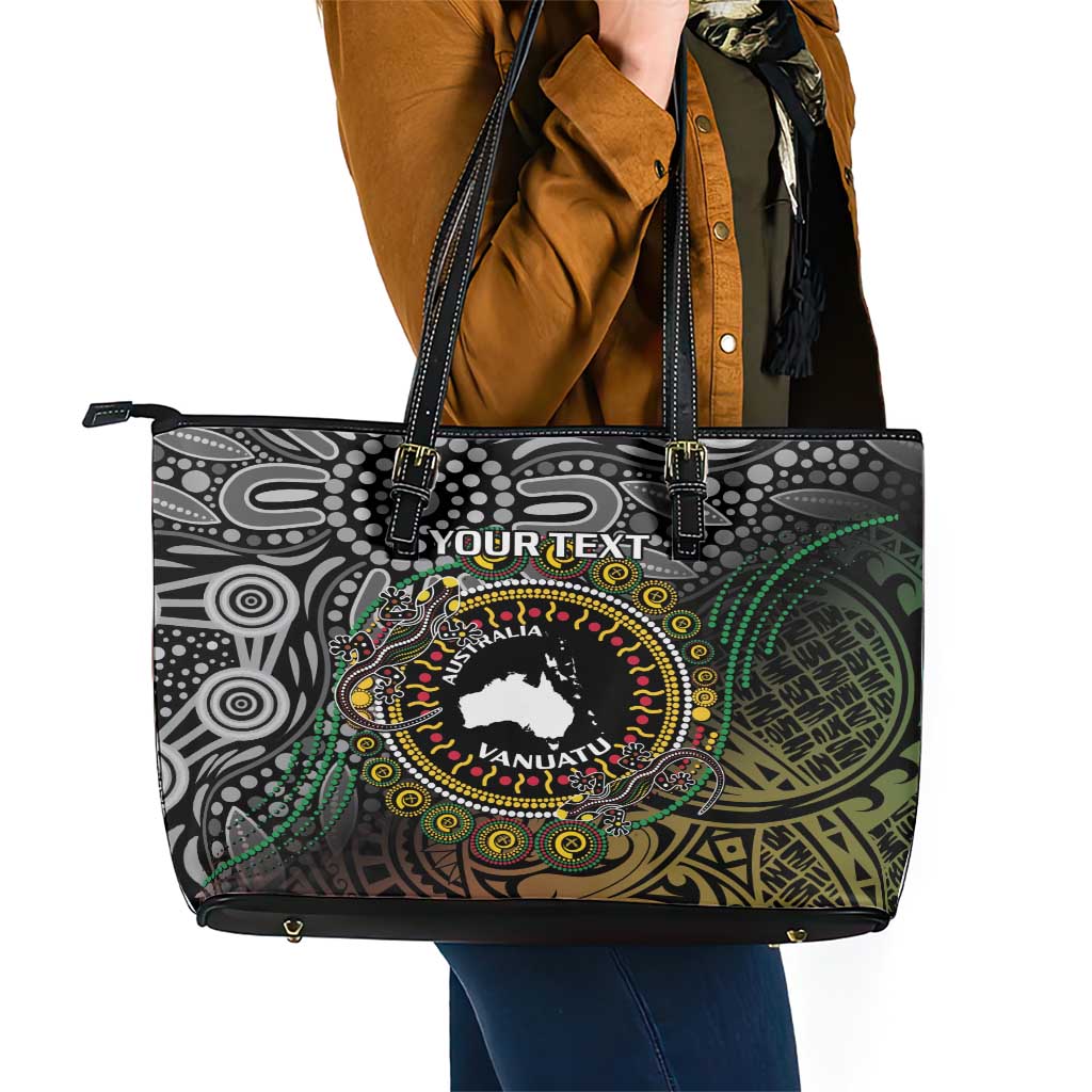 Personalised Australia And Vanuatu Leather Tote Bag Aboriginal Lizard Polynesia Ni-Van Pig Tusk