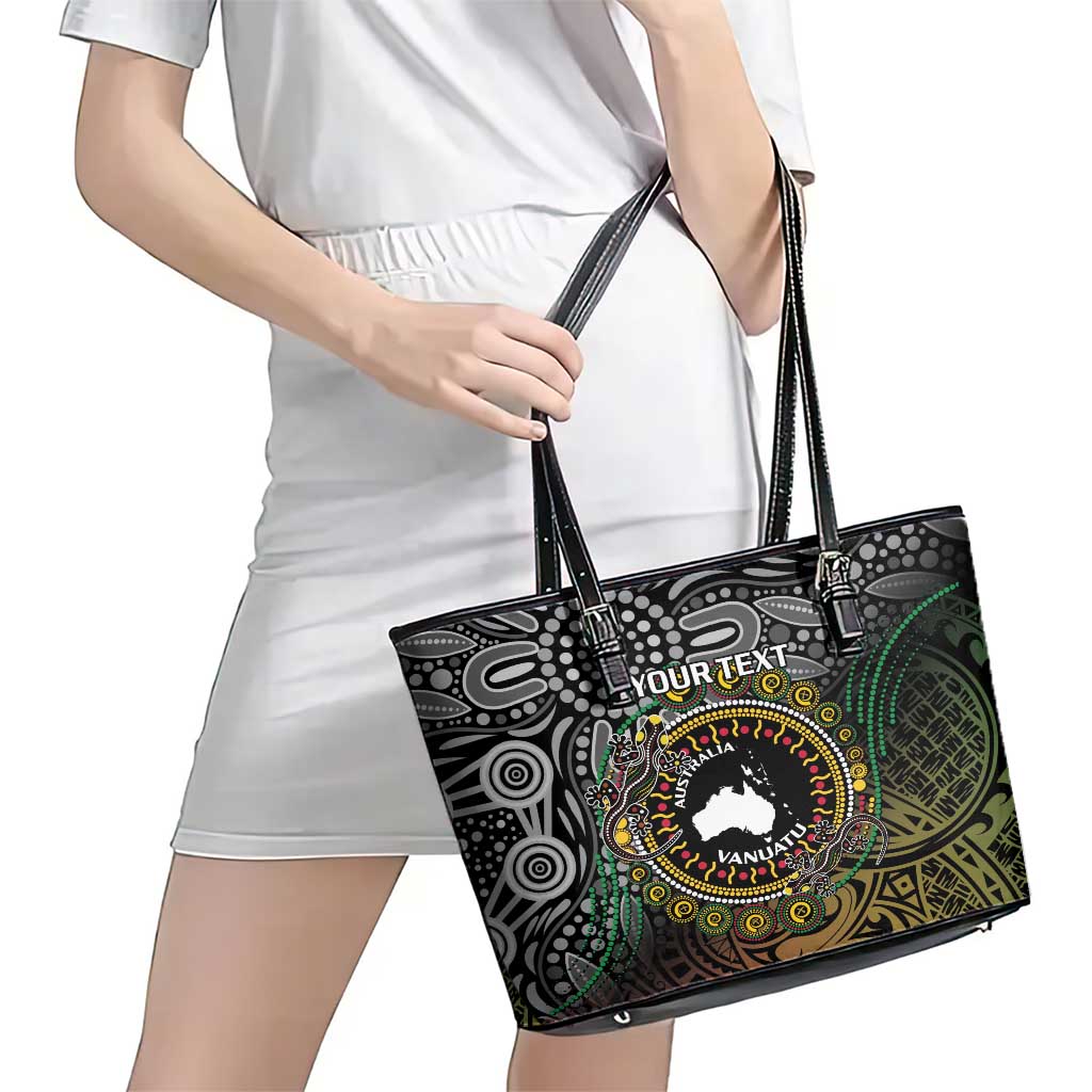 Personalised Australia And Vanuatu Leather Tote Bag Aboriginal Lizard Polynesia Ni-Van Pig Tusk